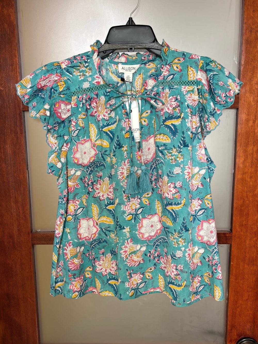 Allison NY Floral Tie-Front Ruffle Sleeve Blouse
